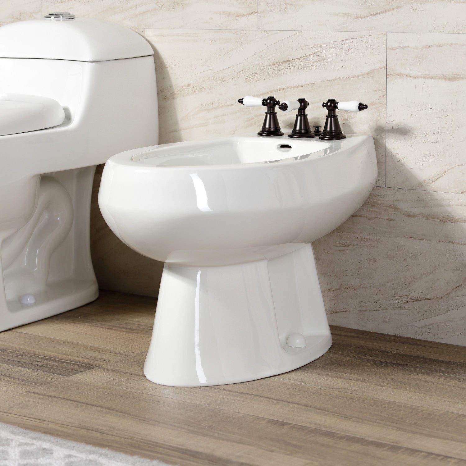 Kingston Heirloom KB325PL - Victorian Three-Handle Deck Mount Vertical Spray Bidet Faucet with Brass Pop-Up, Oil Rubbed Bronze — thumbnail 2